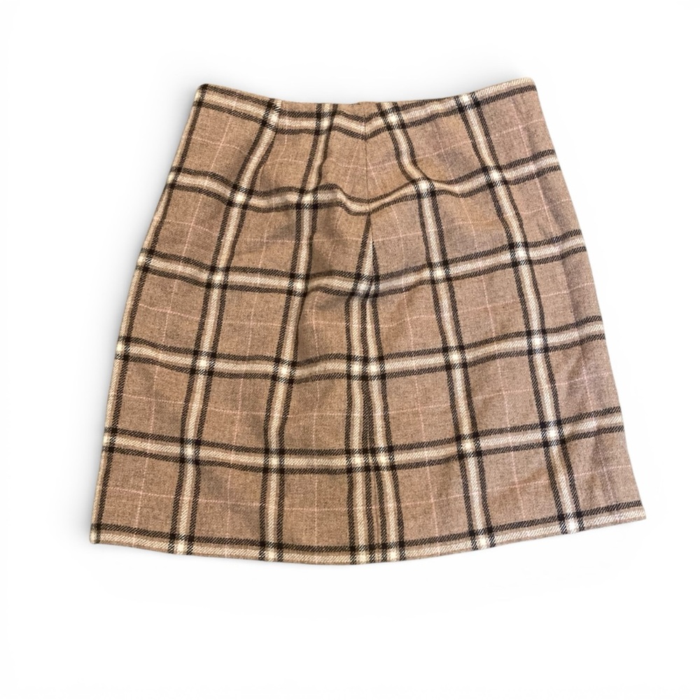 Ann Taylor Brown Plaid Sz 4 90% Wool Mini Collegiate Preppy Dark/Light Academia - Picture 2 of 12